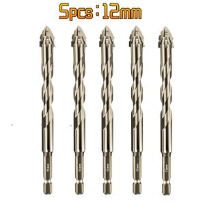 Bộ 5 Mũi Khoan Cacbua Vonfram 4 Cạnh Răng Cưa Dùng Cho Bê Tông Kính Gạch Xi Măng Gạch Men Kích Thước 3-12mm