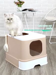 Cat litter box Enclosed cat toilet ejector Space capsule pet litter box with spatula deodorant drawer litter box猫砂盆