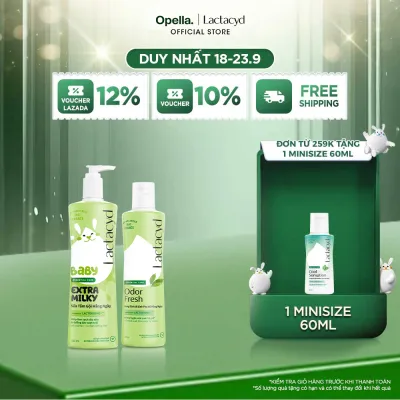 Bộ Dung Dịch Vệ Sinh Phụ Nữ Lactacyd Odor Fresh Ngăn Mùi 24H 250ml + Sữa Tắm Gội Trẻ em Lactacyd Baby Extra Milky 500ml