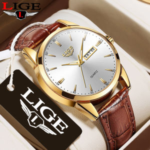 LIGE Luxury Men Watches Couple Watch Women Original Casual Waterproof Leather Luminous Quartz Watch+Box