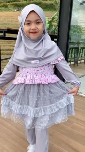 Inara One Set | Little Bee Boutique | Baju Muslim Balita | Baju Anak Elbi | Outfit Anak Muslim | Setelan Baju Muslim Anak Perempuan