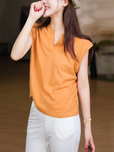 XIAOER | Premium Quality T-Shirt High-Gauge Cotton and Fine Hemp Spliced Sleeve V-Neck