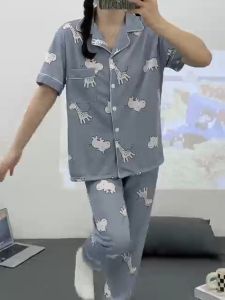 Y&L Fashion P040 High Quality Cotton Spandex Printed Short Sleeve Pajama Set Home Wear Set