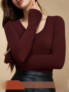 MiiOW | Áo thun nữ cổ tròn ấm áp ôm vừa vặn có đệm ngực MiiOW Cat Person Áo lót mùa thu đông Áo vest lót bên trong