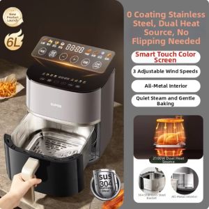 SUPOR | Home Stainless Steel 0-Coating Dual Heat Source Air Fryer 6L