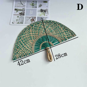 Handmade Woven Straw Fan Semicircular Summer Cooling Portable Lightweight Hand Fan Decorative Boho Wall Hanging Home Decor Gift