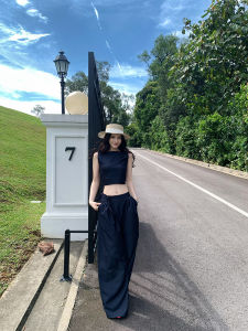 Bộ Váy Không Tay Lienni Slim Fit Denim Ống Rộng Dài Đến Mắt Cá Chân Vải Mulberry Silk Bộ Quần Áo Thời Trang Cho Nữ