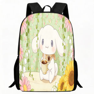 Sanrio | Kids Bag Floral Garden Puppy Drinking Coffee Print Backpack Kids Lightweight School Bag Adjustable Breathable Straps Durable Pol