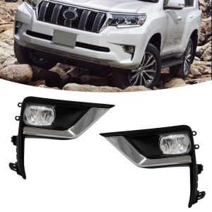 Đèn Sương Mù LED DRL Đèn Chạy Ban Ngày Cho Toyota Prado 2018 2019 Lắp Ráp Đèn Sương Mù Cản Trước Màu Đen ABS 12V 6W Phụ Kiện Ô Tô