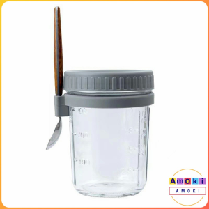Amoki 350ml Reusable Overnight Oats Jars With Spoon Airtight Oatmeal Cup Container Breakfast Cups