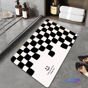 VIKAMA Modern Black and White Square Crystal Pile Carpet Non-slip Bathroom Toilet Door Dirty Resistant Floor Mat Home Decoration
