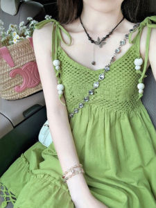 French Style Bohemian White Green Strapless Draped Dress Summer Vacation Beach Travel Fairy Tale Skirt Womens Clothing