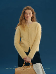 Alpaca Round Neck Solid Single Button Knit Cardigan