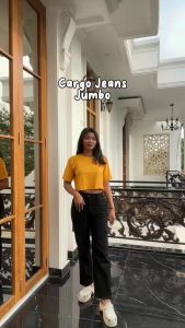 Cargo Jeans Jumbo Highwaist Kulot Loose Wanita Korean Style 27-38