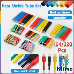Klimo Heat Shrink Tubing Insulation Shrinkable Tube 2:1 Sleeve Kit Electrical Connection Electrical Wire Wrap 164pcs/328pcs