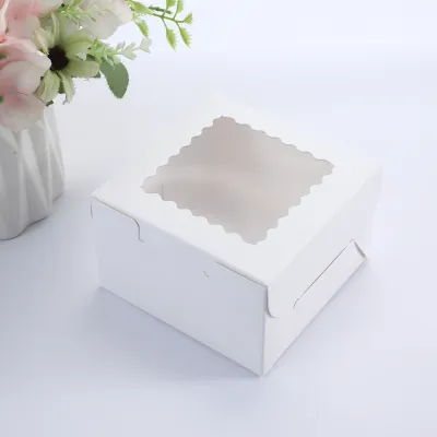 Classic Simple Birthday Cake Box Window Opening 4 Inch 6 Inch Macaron Packaging Box Muffin Box Transparent Cake Packaging Box