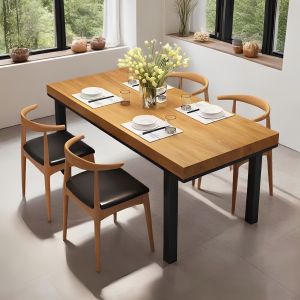 Simple Iron Art Solid Wood Dining Table And Chair Set Coffee Table Restaurant Milk Tea Shop Restaurant Noodle Shop Table