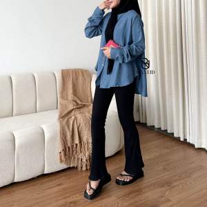 Atasan Kemeja Wanita Jiema Bahan Polo Linen Polos Basic