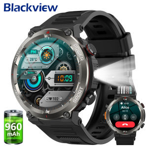 Blackview 2025 New W50Pro Smart Watch with Emergency Lighting 960mAh Large Battery Life Fitness Tracking Smartwatch for Man Gift