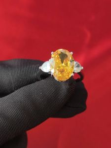 Diamcity (Free Gra Certificate) Cincin Terbuka Moissanite Kuning Platinum Untuk Wanita