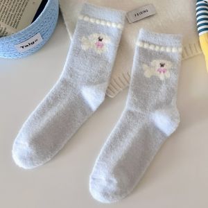 Dreamlikelin1 Pair/5 Pairs Blue Warm Cartoon Women Socks Cute Autumn Winter Plush Floor Thick Sleep Socks Middle Tube Socks
