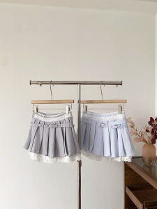 Váy Ngắn Kẻ Sọc Ren Viền Xếp Ly Cạp Cao Cho Nữ Mùa Thu Chống Ánh Sáng Váy Ngắn Chống Ánh Sáng Cho Phụ Nữ Mũm Mĩm