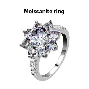 2024 New Fashion S925 Sterling Silver Sunflower Moissanite Ring for Marriage Engagement Gift to Girlfriend Diamond Ring