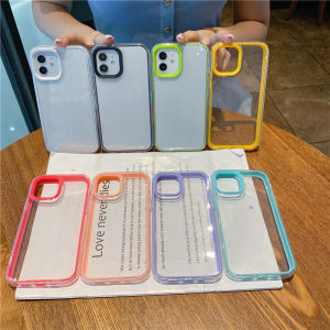 Shockproof Bumper 3 in 1 Case Simple Clear Candy Macaron Soft Color Frame Cover For iPhone 7P/8Plus/11