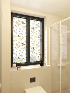 Privacy Glass Film Decorative Bird And Flower Design See through Not See Who American Retro Style for Window Door Decoration