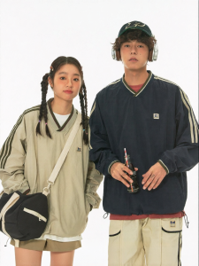JNXS | Áo Hoodie Cổ V Tay Raglan Phong Cách Retro Mỹ Dành Cho Đôi Lovers Mùa Thu