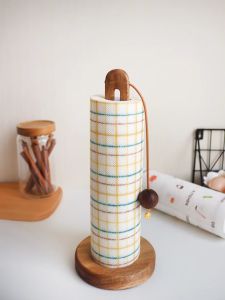 Real Wood Kitchen Storage Rack Paper Towel Holder Plastic Wrap Bag Lazy Cloth Roll Stand Top Countertop Organizer