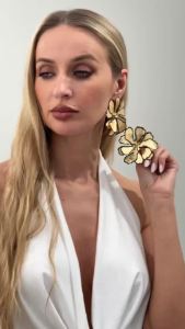 KunJoe Unique Alloy Gold Color Big Flower Stud Earrings for Women Exaggerated Multi-layer Petal Piercing Earrings Jewelry Gifts