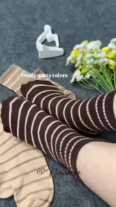 Ninabobo KK025 Kaos Kaki Panjang Striped Vintage Korean Style Socks Casual Motif Salur Garis