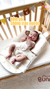 Đệm gối chống trào ngược cao cấp Mingo Bunny kèm gối chặn đai giữ bé gối gác chân hỗ trợ bé nằm đúng tư thế