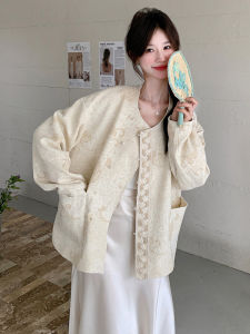 Elegant Short Chinese Style Jacket Womens round Neck Embroidered Top Fashionable Retro Pattern Spring New Arrival
