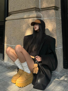 Cool Yellow Super Thick Bottom Platform Sports Shoes Womens Casual Large Head Flatform Sneakers Heightening Leisure Running Shoes