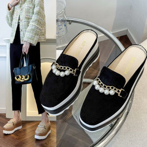 MANXIXI Fashion Women High Heels Wedge Slippers 2.75 Inches Beautiful Pearls Mules Sandals (Size 35-42)2026