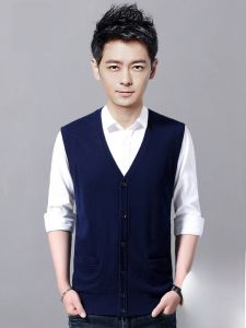 ROMON | Lormen Mens Knitted Wool Sweater Vest Autumn Winter New Style Dad Clothes Open Cardigan Sleeveless Shoulder Pad Vest