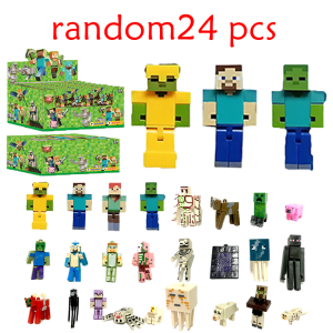 Bandai | Min-a-craft Random 1-24Pcs Blind Box Game Figures Movable Joint Block Collectible Doll Desk Ornament Trendy Holiday Gift Souveni