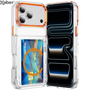 HD Transparent Hard PC Wallet Card Slot Magnetic Car Holder Shockproof Phone Case For iPhone 17 Pro Max 17 17 Pro Air Back Cover