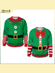 Christmas Theme Butterfly Knot Striped 3D Digital Print Sweatshirt Womens Knitted Top Sweet Style Regular Sleeve Long round Neck