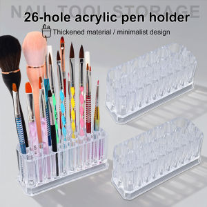 26 Hole Accrylic Transparent Makeup Brushes Pen Holder Nail Art Kit Organizer Nail Brushes Desk Display Case Storage Tools
