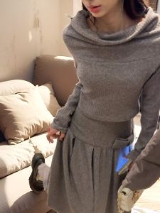 Elegant Knitted Top And Mini Skirt Set Womens One Shoulder Stylish Two-Piece Suit Autumn Winter Fashion Quality Polyester