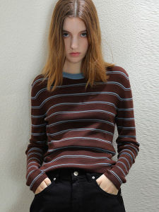 Premium Vintage Color Block Stripe Knit Top