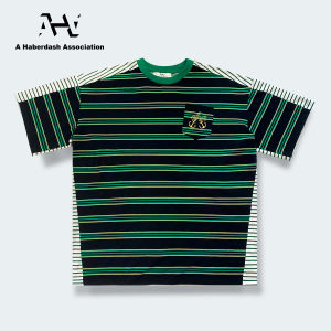 AHA Love Luxury Street Style T-Shirt Striped Color Block Logo Embroidery Couple Spring Summer Loose Fit Cotton Short Sleeve round Neck