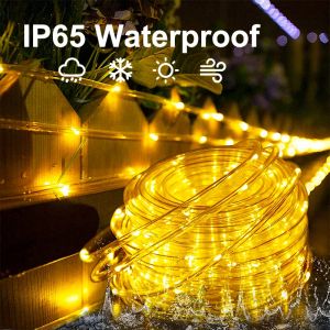 LED Solar Rope Tube String Lights Outdoor Waterproof Solar Powered Fairy Light for Christmas Decor Garden Lawn Tree Yard