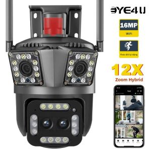Camera WiFi Ngoài Trời 8K 16MP Với Ống Kính Bốn Ống Kính Zoom 12X PTZ 360 °   Camera An Ninh Theo Dõi Chuyển Động Giám Sát Để Sử Dụng Trong Nhà/ngoài Trời