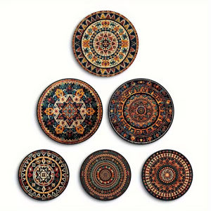 6Pcs Boho Mandala Wooden Wall Decor with Nano Tape Round Tribal Wall Art