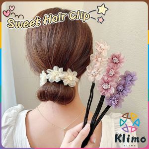 KLIMO Ladies Sweet Fashion Pearl Flower Coil Simple and Generous High-end Hairpin Semi-round Ball Head Artifact