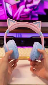 RGB Cat Ear Bluetooth Headphones For Girls Gradient Wireless Headphones With Microphone Stereo Music Game Earphones Kids Gifts